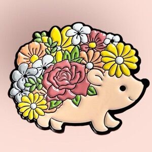 Floral Bouquet Hedgehog Cute Cottagecore Grandma Enamel Pin